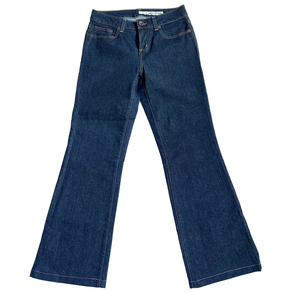 90s DKNY Jeans Womens Size 4 Dark Wash Raw Denim Looking Straight Bootcut EUC